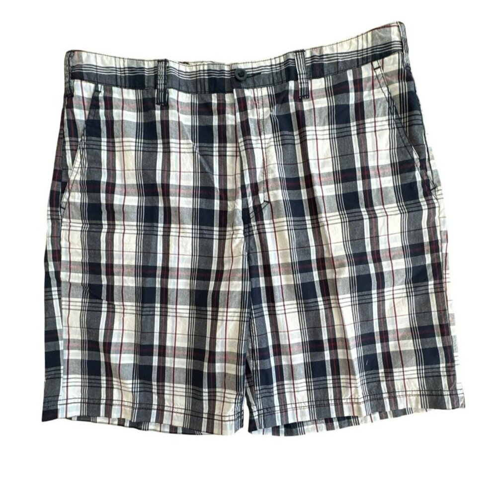 Croft & Barrow Mens Plaid Shorts 36 NWT Blue White Relaxed Fit Cotton 9" Inseam